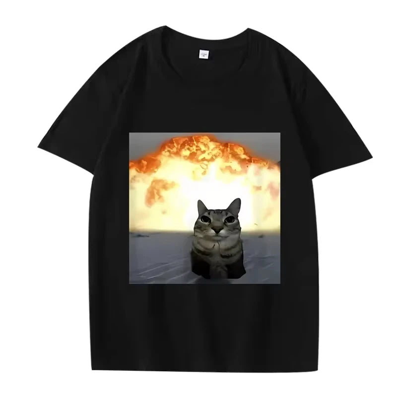 Whimsical Cat Explosion Graphic T Shirt Men Women Funny Hot Sale Short Sleeve Summer Print Unisex Tops Funny Clothes