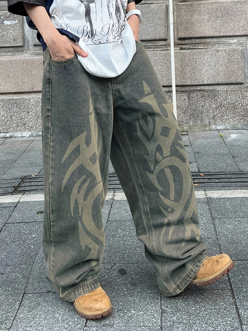 Vaqueros Anchos con Diseño Láser – Estilo Streetwear Oversized