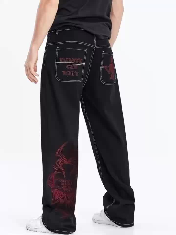 Vaqueros Urbanos Negros – Estampado Esqueleto, Corte Recto