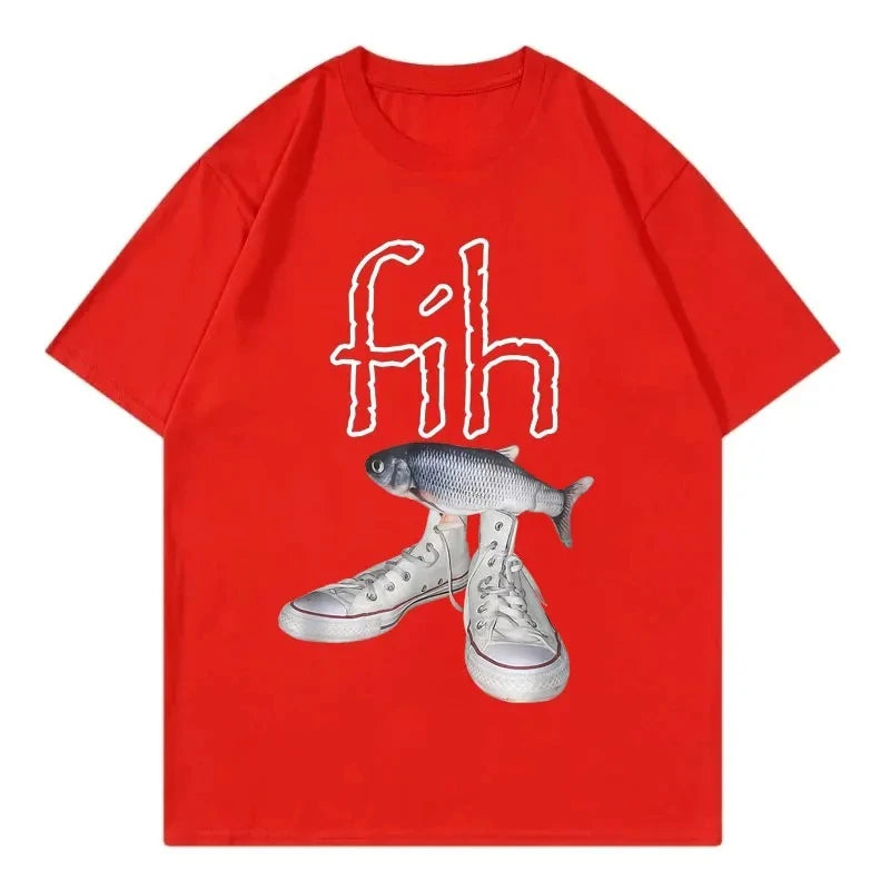 New Style Fih Shoes Graphic T Shirts Funny Misspelled Fish Meme T-shirtsWomen Casual Fashion Short Sleeve T-shirt