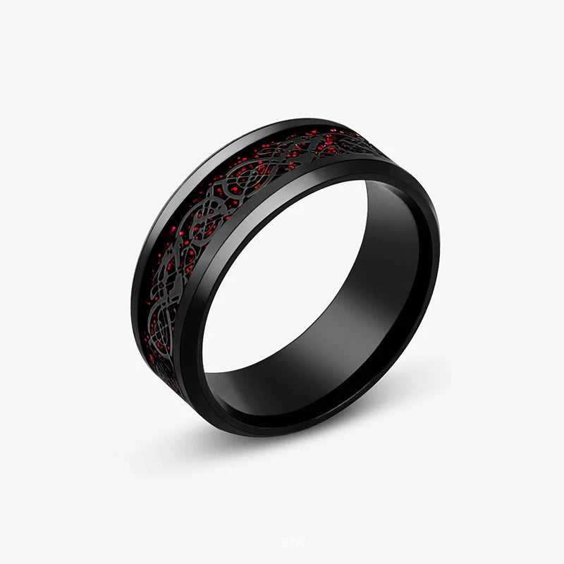 8mm Stainless Steel Domineering Dragon Pattern Rings for Men Women Punk Inlaid Blue Carbon Fibre Ring bagues pour femme