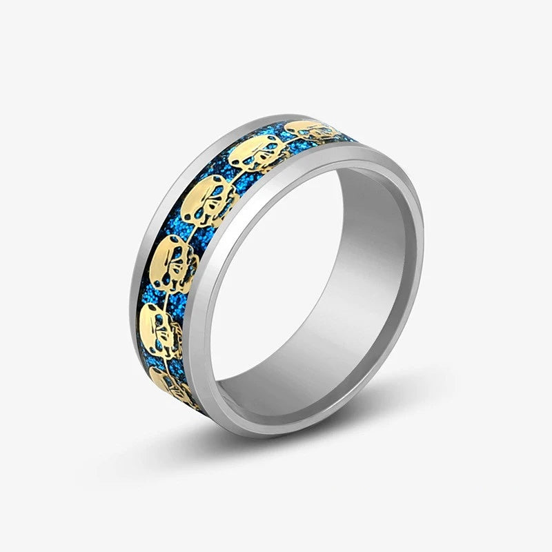 8mm Stainless Steel Domineering Dragon Pattern Rings for Men Women Punk Inlaid Blue Carbon Fibre Ring bagues pour femme