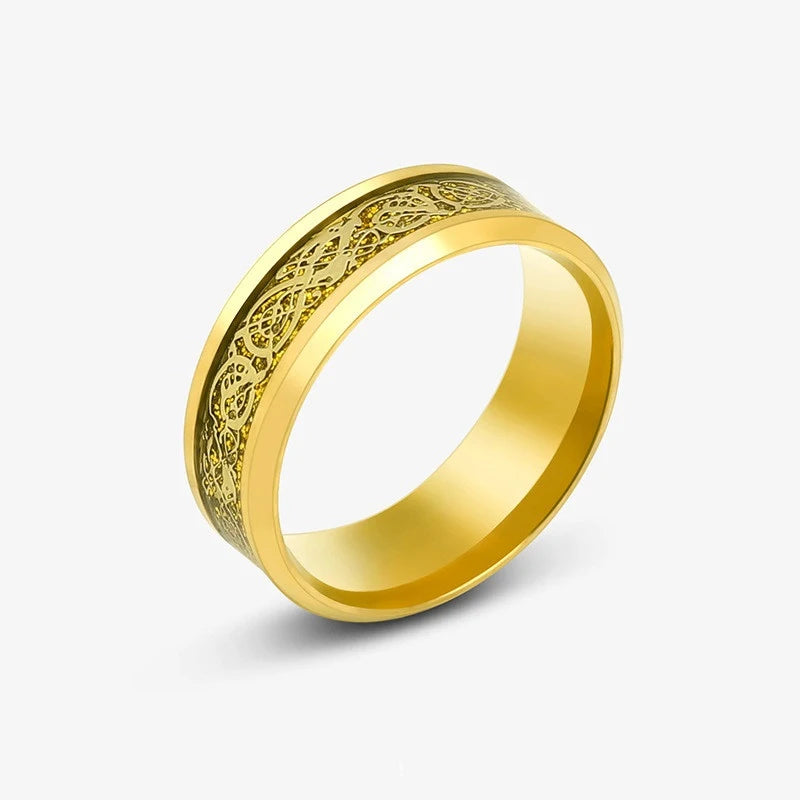 8mm Stainless Steel Domineering Dragon Pattern Rings for Men Women Punk Inlaid Blue Carbon Fibre Ring bagues pour femme