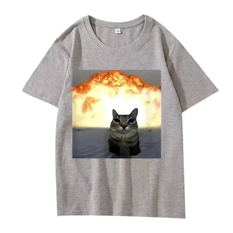 Whimsical Cat Explosion Graphic T Shirt Men Women Funny Hot Sale Short Sleeve Summer Print Unisex Tops Funny Clothes
