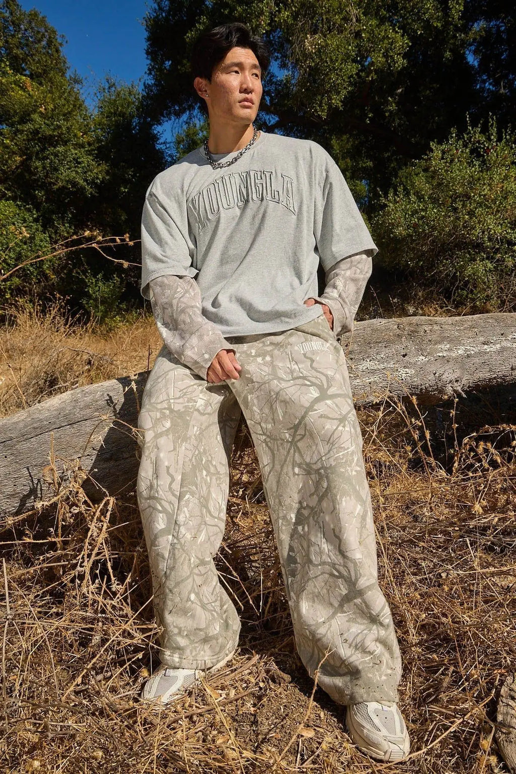 autumn YOUNGLA American Trendy Brand Slacks Digital Camouflage Print Straight Leg Pants Sports Fitness Loose Wide-leg Pants