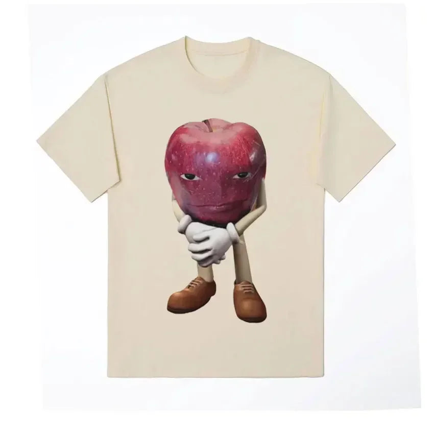 Funny Me Asf Apple with Face Meme T Shirt Unisex Fashion High Quality T Shirts Retro Casual Short Sleeve T-shirt Tops