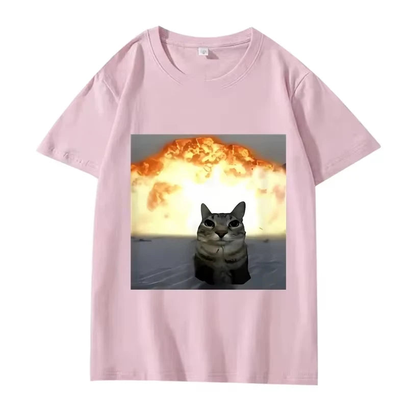 Whimsical Cat Explosion Graphic T Shirt Men Women Funny Hot Sale Short Sleeve Summer Print Unisex Tops Funny Clothes