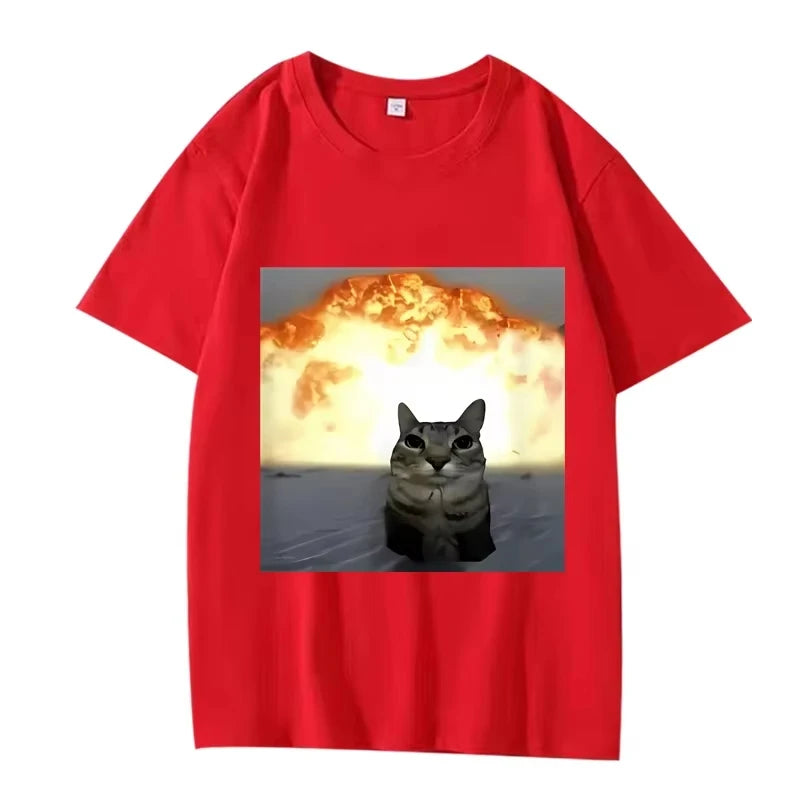 Whimsical Cat Explosion Graphic T Shirt Men Women Funny Hot Sale Short Sleeve Summer Print Unisex Tops Funny Clothes