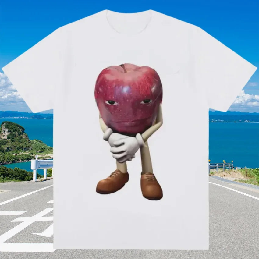 Funny Me Asf Apple with Face Meme T Shirt Unisex Fashion High Quality T Shirts Retro Casual Short Sleeve T-shirt Tops