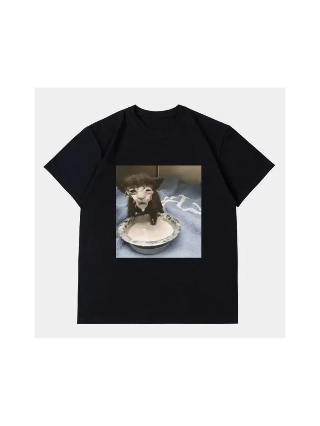 Graphic T-Shirts Women Fashion Streetwear Milk Face Cat Meme Print T Shirt Weird Humor Funny Cat Summer Short Sleeved Harajuku
