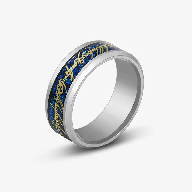8mm Stainless Steel Domineering Dragon Pattern Rings for Men Women Punk Inlaid Blue Carbon Fibre Ring bagues pour femme