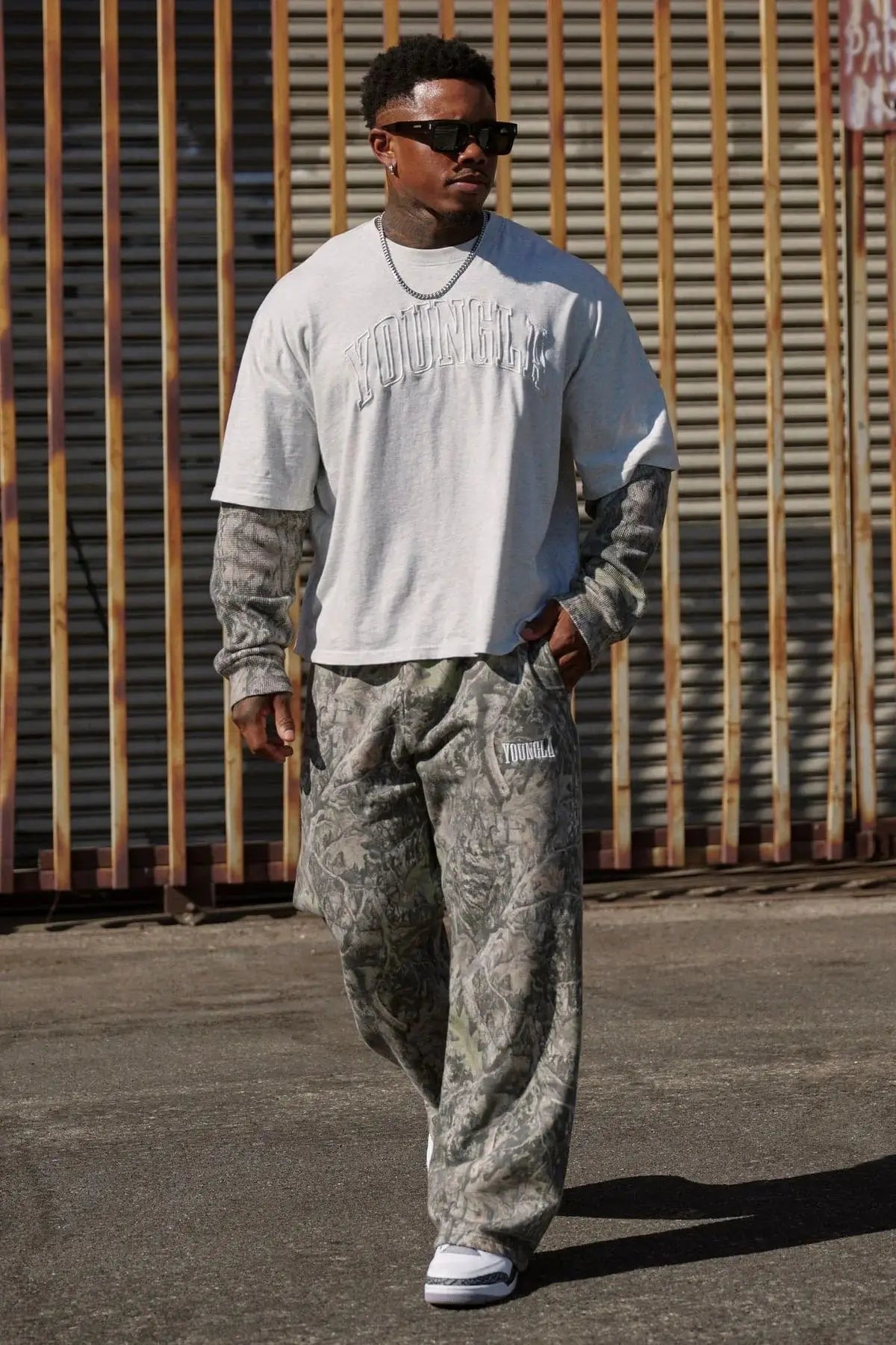 autumn YOUNGLA American Trendy Brand Slacks Digital Camouflage Print Straight Leg Pants Sports Fitness Loose Wide-leg Pants