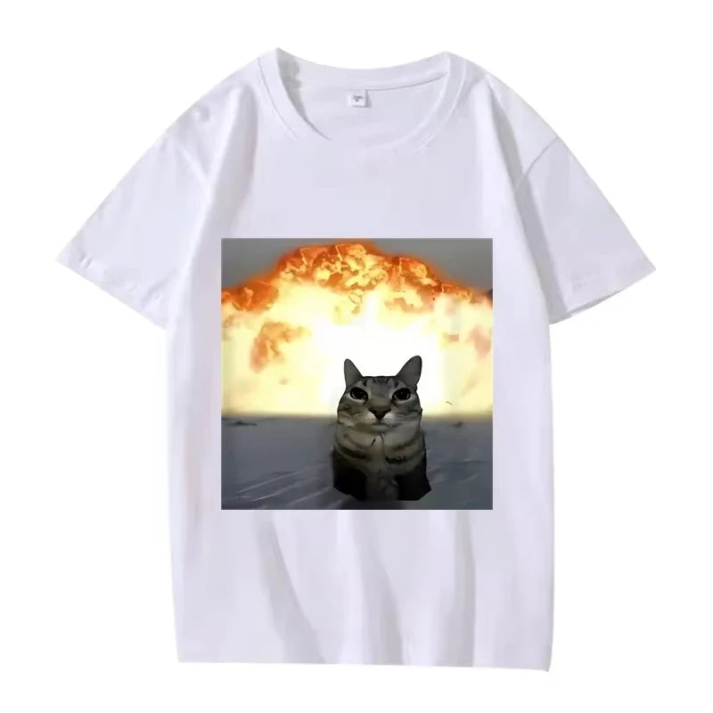 Whimsical Cat Explosion Graphic T Shirt Men Women Funny Hot Sale Short Sleeve Summer Print Unisex Tops Funny Clothes