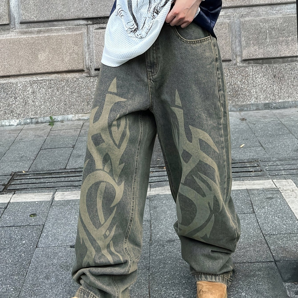 Vaqueros Anchos con Diseño Láser – Estilo Streetwear Oversized