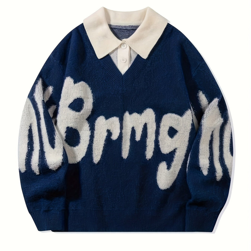 Suéter Casual de Hombre – Estilo College, Oversize