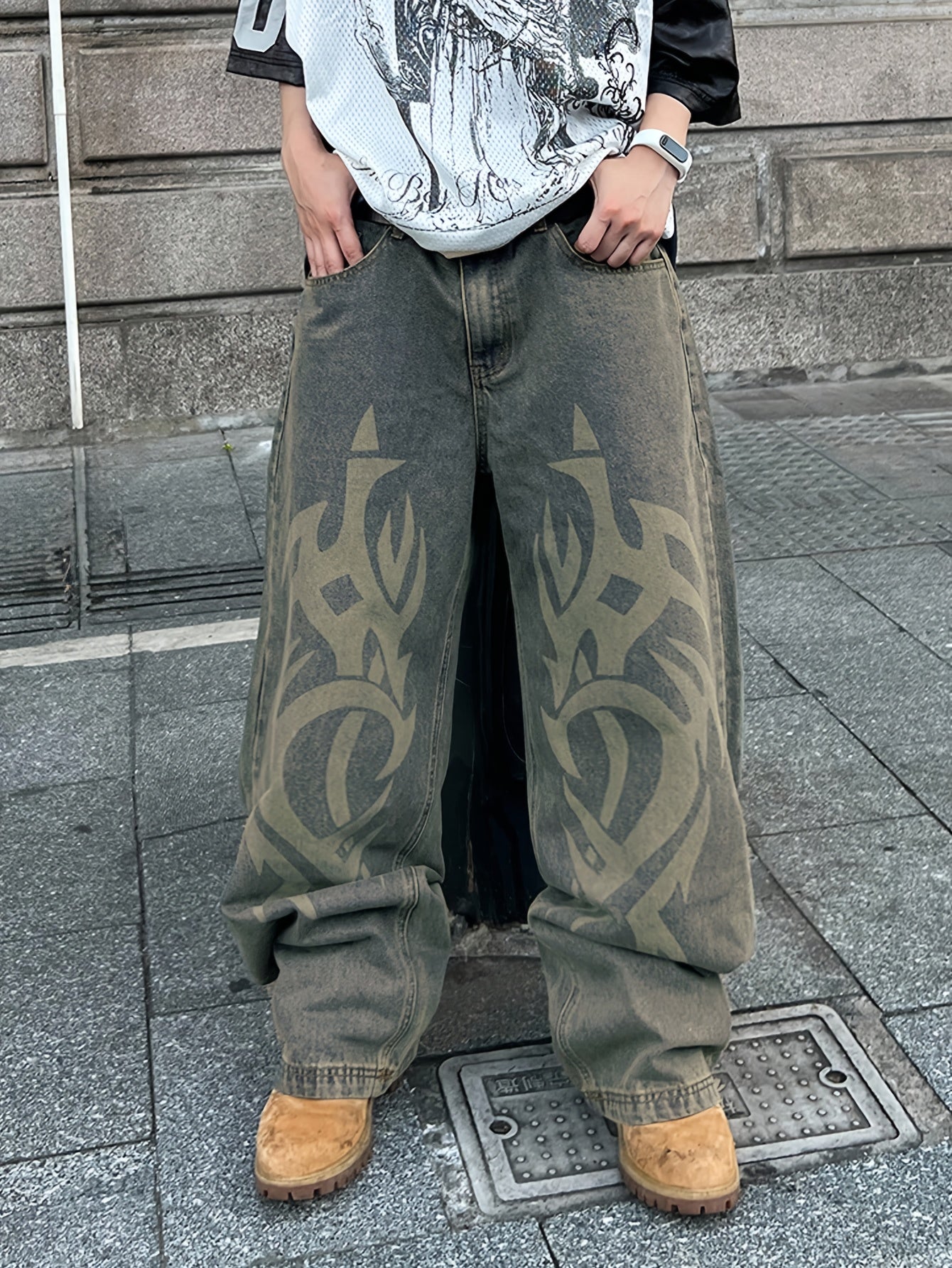 Vaqueros Anchos con Diseño Láser – Estilo Streetwear Oversized